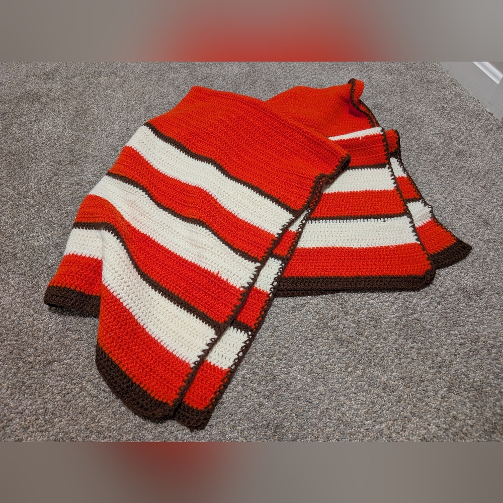 Vintage Orange 70s Crochet Throw
